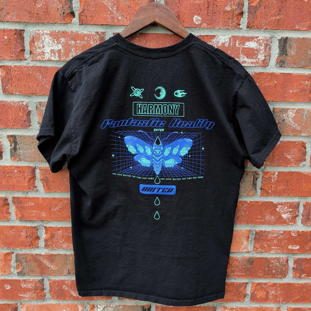 Empyre Graphic Tee Mens Large Black Harmony Fantastic Reality Butterfly Shirt